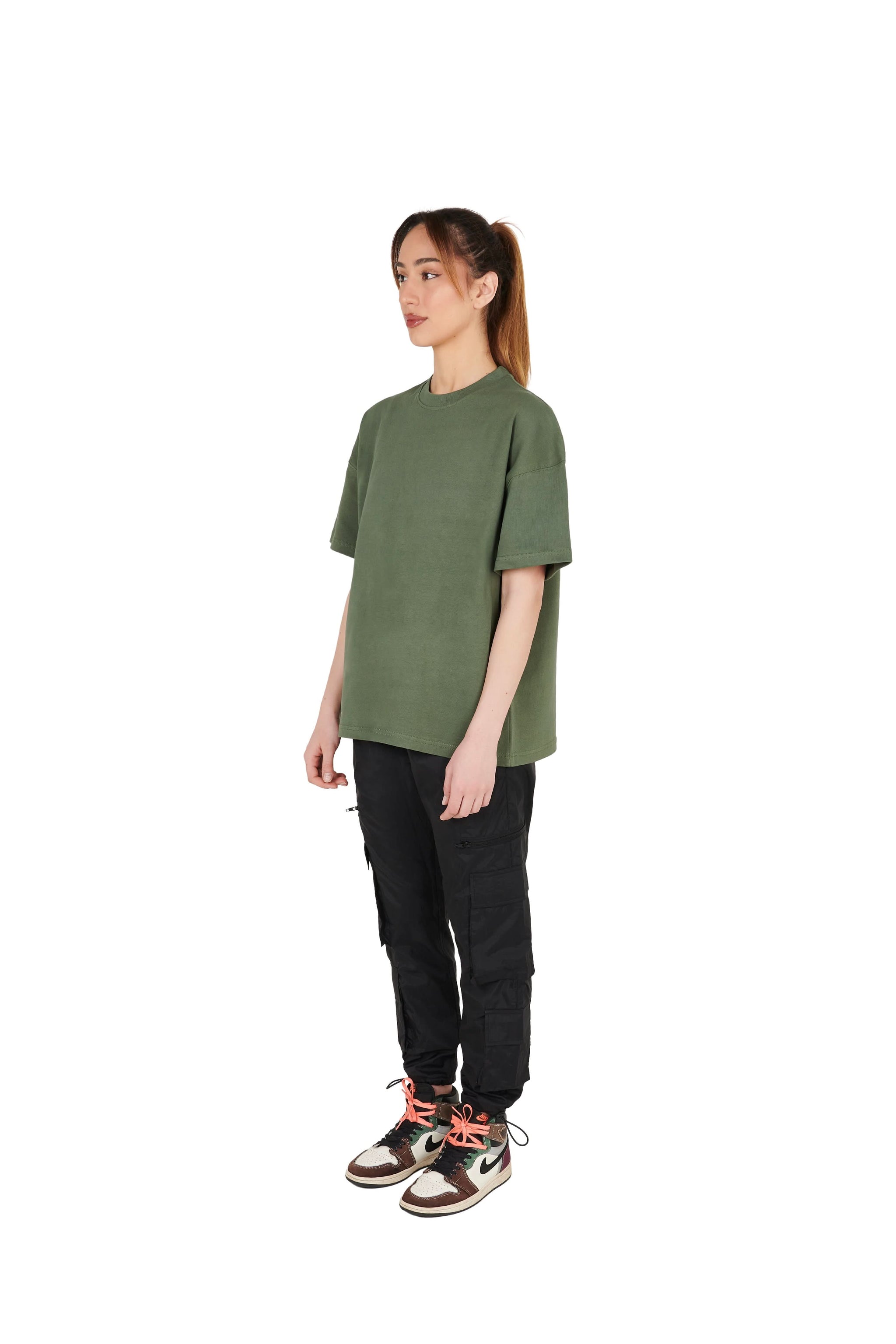 Khaki Heavyweight Cotton T-Shirt - Side