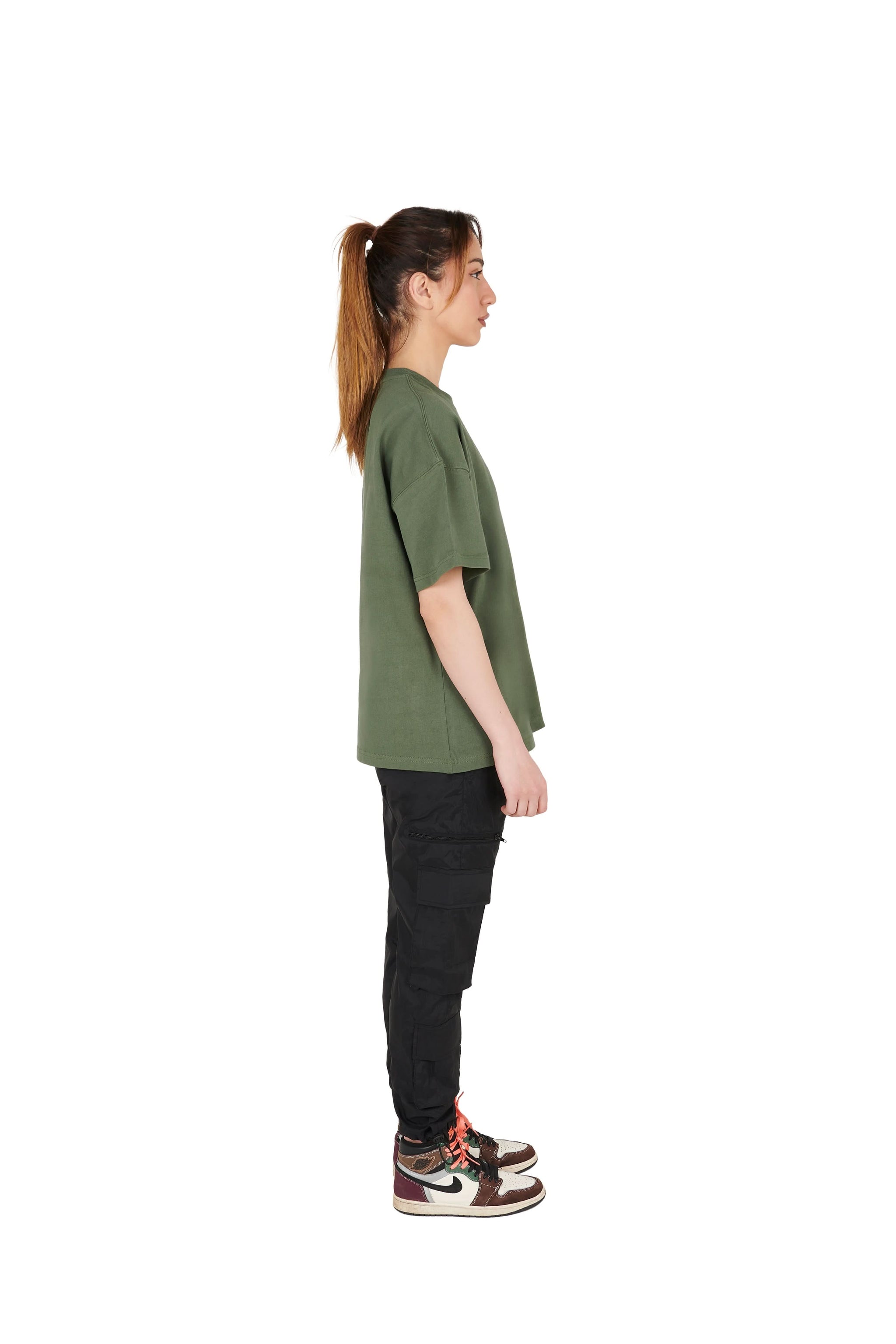 Khaki Heavyweight Cotton T-Shirt - Side profile