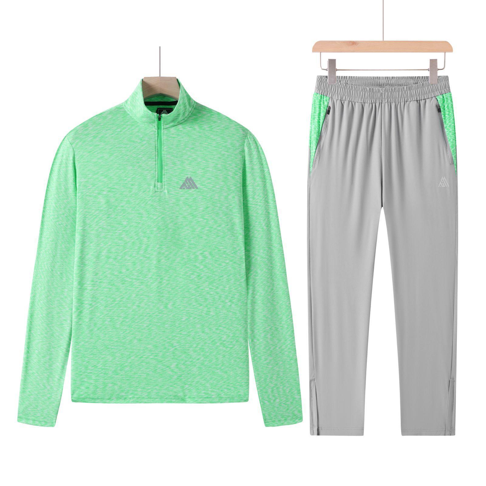 Men's Green Marl Tracksuit Set with Grey Joggers